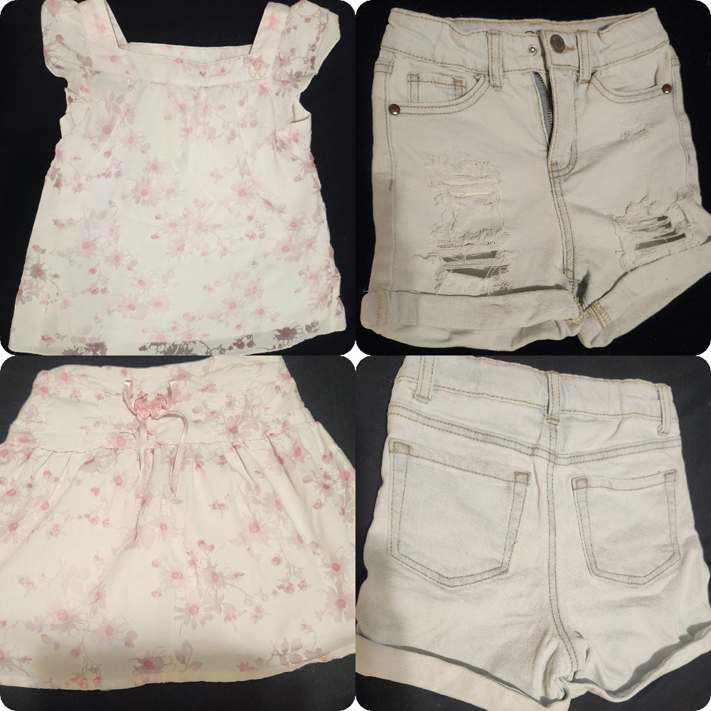 Kids clothes! Girls sz 6 skirt outfit, sz 6/6x distressed denim shorts